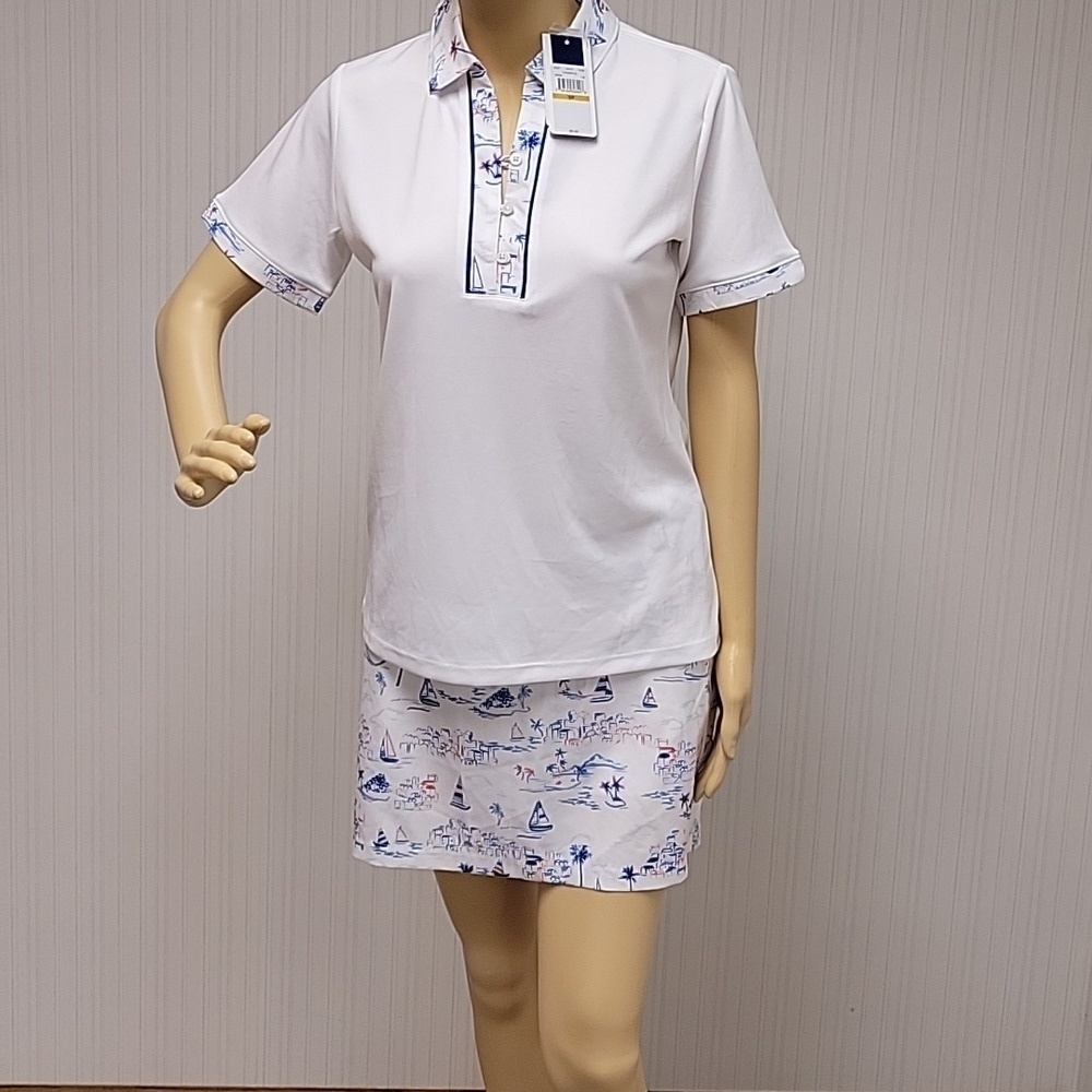 Izod golf skort/polo set sz 4 nautical pickleball tennis new tags coastal